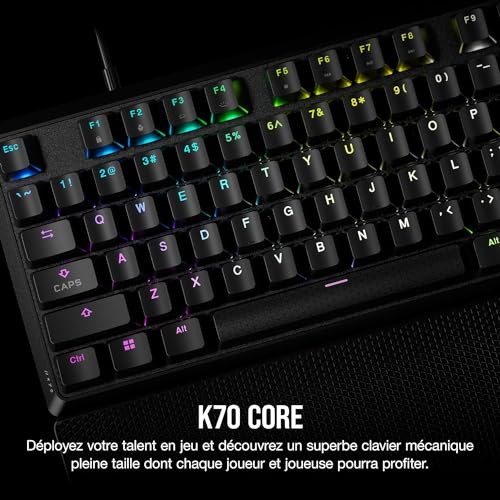 Corsair K70 Core RGB Mechanische Gaming-Tastatur mit Handflächenauflage – vorgeschmierte lineare Tasten MLX Red – Klangdämpfung… – Ansicht 2