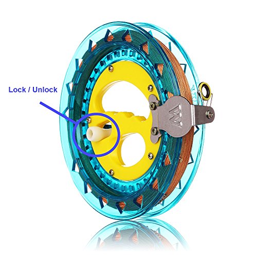 HappyToy Kite Reel Winder Kite String Handle Reel [Lock-on] with Line - 1000ft Durable String (Blue - Yellow) - Thumbnail 2