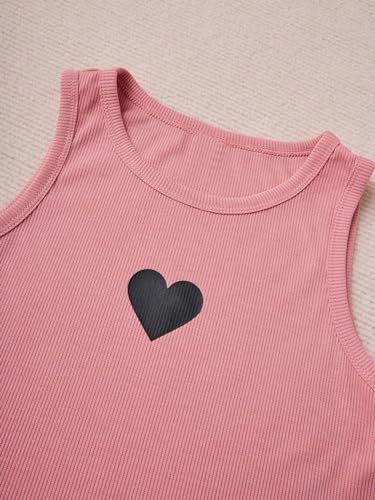 Image of Milumia Girl's 3 Pack Ribbed Knit Crew Neck Cropped Tank Top Sleeveless Summer Tops Heart Black Pink Grey 9Y