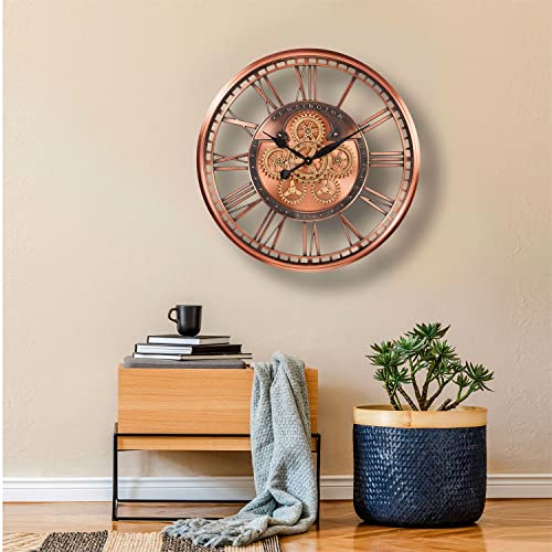 Clxeast Oversized Large Moving Gear Wall Clock,Industrial Decor Wall Clock,Modern Luxury Silent Rose Gold Metal Wall Clock For Living Room Decor, Bronze Copper (27.6 Inch) #TOP4