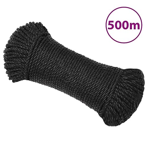 vidaXL Arbeitsseil Bodenarbeitsseil Arbeitsleine Mehrzweckleine Seil Bootsleine Allzweckseil Schnur Tau Leine Gedreht Schwarz 6mm 500m Polypropylen