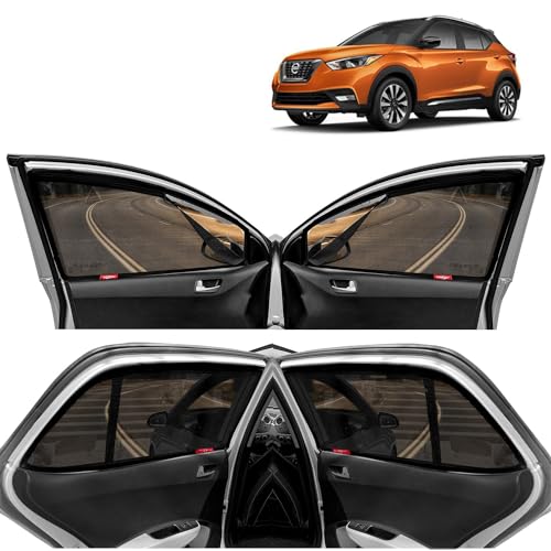 Image of Kingsway Kicks Car Sun Shade Zipper Magnetic Curtains for 2018 to 2023 Model, Compatible with Nissan Kicks Side Window Car Sunshade, Only Zips in Front Window with Rear Windshield, Black, 5 Pieces