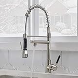 CASILVON Modern Commercial High Arch Solid Brass Brushed Nickel Single Handle 2 Spouts Sprayer Pull Out Kitchen Faucet, 360 Degree Swivel Farmhouse Kitchen Sink Faucet ZFT004L