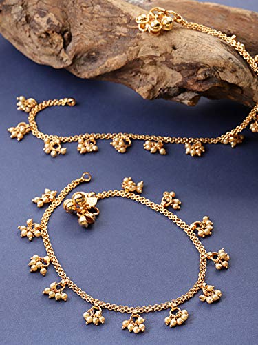 Brass Stylish Moti Anklet, Everyday Wear