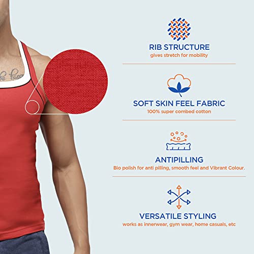 Image of sporto Men's Round Neck Solid Vest, 100% Super Combed Cotton, Ultra Light, Sleeveless - Combo Pack
