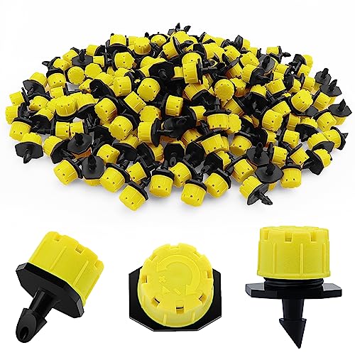 VooGenzek 200 Pièces Goutteur Irrigation Réglable, Réglable Micro Drip Irrigation Arroseurs Émetteur, Tête de Gicleurs D'irrigation pour Parterres de Fleurs, Jardins, Pelouse à Plante, Jaune