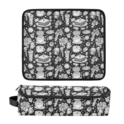 Bolsa organizadora de viaje y tapete resistente al calor para herramientas de cabello con diseño de árbol de Navidad de mármol miniatura 3