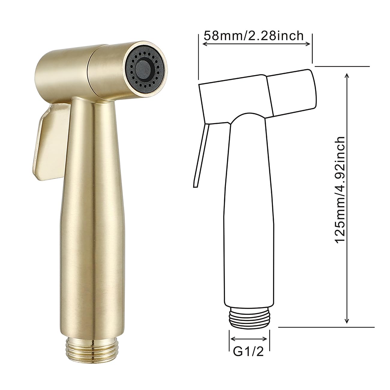 Geschliffenes Gold Heiß-Kalt Bidet-Mischer Duschkopf Set Wandmontage Muslim | Toilettendusche aus massivem Messing mit Shattaf Edelstahlsprühkopf und 1,2 m Duschschlauch