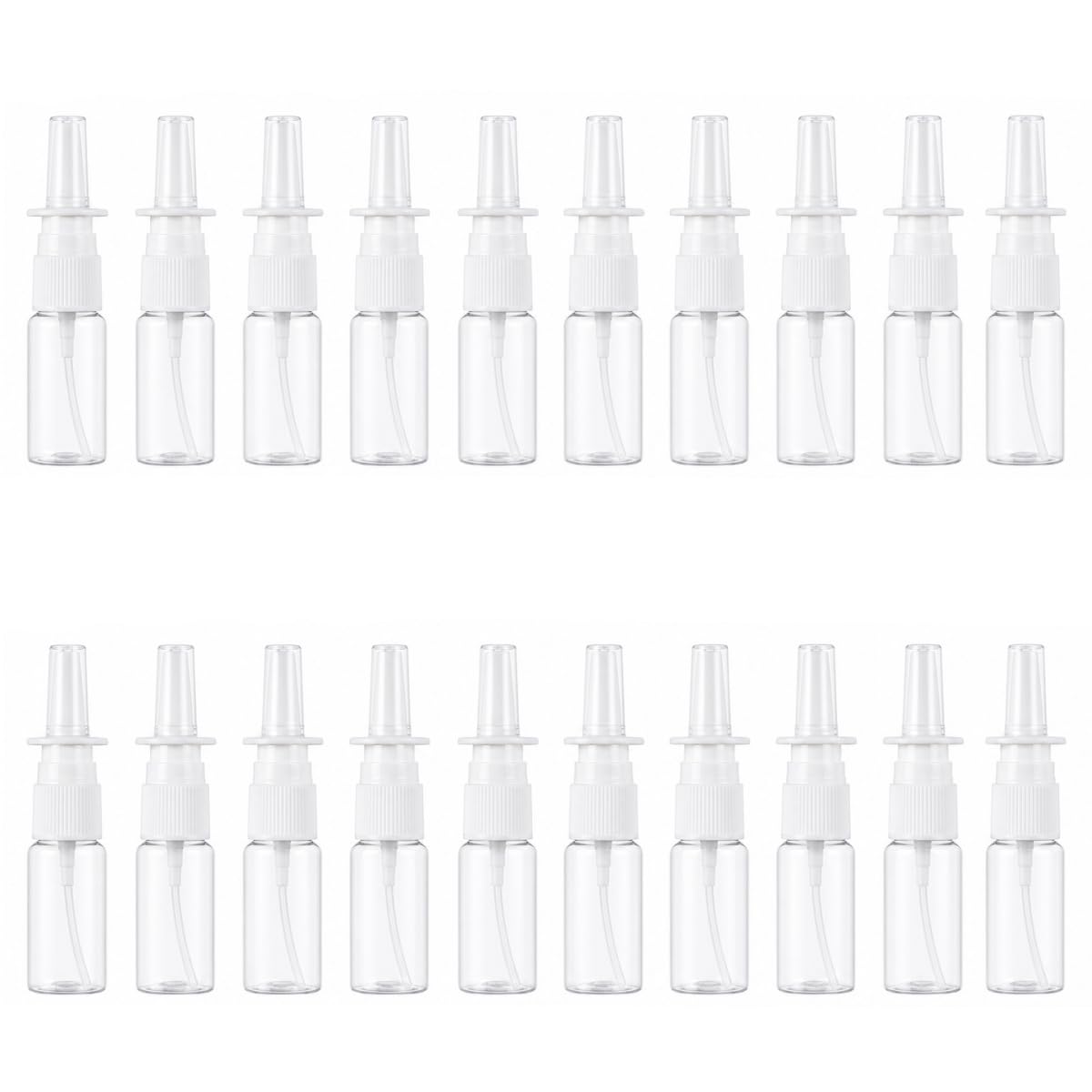 Nessbabus 20 Pack Nasal Spray Bottles, 20ml PET Refillable Empty Mist Sprayers for Saline Solution, Essential Oils & Travel, Portable Mini Atomiser Bottles