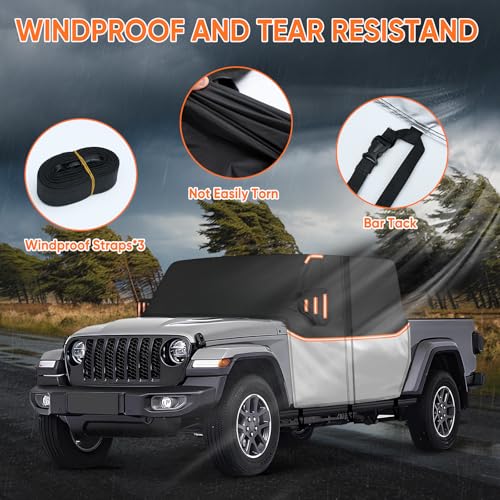 Image of Cab Cover for Jeep Gladiator JT 2019-2026 - All Weather Waterproof Gladiator Half Car Cover,Outdoor Jeep Cab Cover Rain Covers for Sun Snow UV Protection with Door Zipper Windproof Straps
