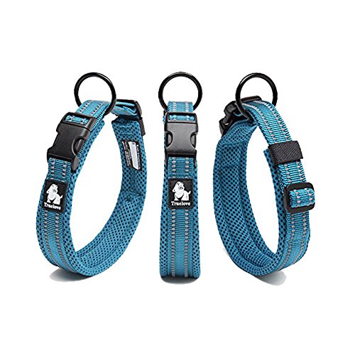 Kismaple Doux Engrener Collier de chien rembourré 3M nylon réfléchissant Collier pour animaux de compagnie Respirant Anti-choke durable Anti-frottement avec anneau, 8 tailles (S (35-40cm), Bleu)