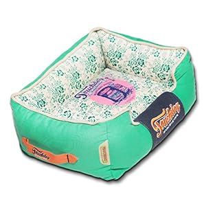 TOUCHDOG ‘Floral-Galoral’ Vintage Printed Ultra-Plush Rectangular Fashion Designer Pet Dog Bed Lounge, Large, Teal, Green, White