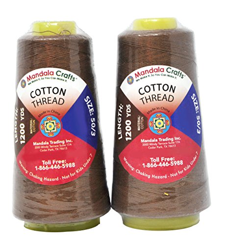 Image of Mandala Crafts Russet Brown Mercerized Cotton Thread Cones, Sewing Quilting | 2400 Yds 50 WT, 100% Long Staple Cotton, Multipurpose, for Embroidery, Piecing, Sergers, Applique, Machine and Hand Sewing