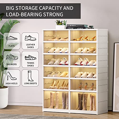 Cimlord 6-Tier Foldable Shoe Rack Organizer For Closet 12-24Pairs Plastic Collapsible Shoes Storage Box Clear Shoe Boxes Stackable With Door Easy Assembly Shoe Cabinet Bins With Lids Large #TOP4