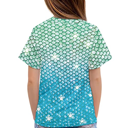 JooMeryer Girls 3D Print Mermaid Tail Fish Scales Print T-Shirts Short Sleeve Summer Casual Tee2