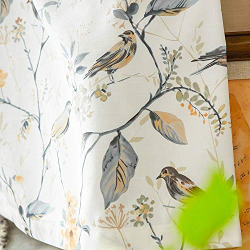 VOGOL Lovely Birds Vines Printed Window Curtains Valance, Pocket Valances for Windows for Kitchen Farmhouse, 52 x 18 Inch (Bird-Grey)