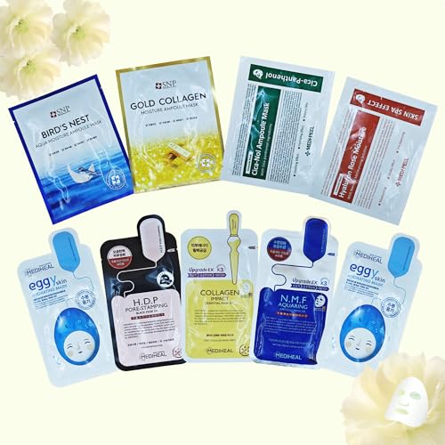 Korean Beauty Set-Mediheal Sheet Mask，Random K-Beauty Face Mask，Korean Skincare Pack of 10