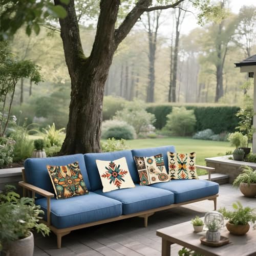 Housse coussin 50x50cm rétro bohême (set de 4) en tissu super doux