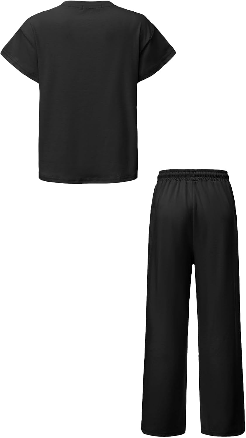 Girls Outfits Drop Sleeve Shirts & Drawstring Wide Leg Pants Sets Lightweight Kids Sweatsuits With Pockets Size 5-14 - Image 6