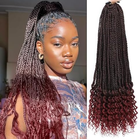 Goddess Box Braids Crochet Hair 20 Inch 6 Packs Crochet Box Braids Curly Ends Pre Looped Crochet Braids For Black Women(1B/Bug, 20 Inch, 6 Packs) Cover