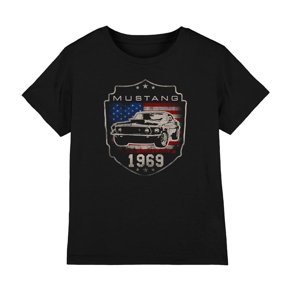 Ford Mustang 1969 Flag Kids T Shirt, Black, 9-11