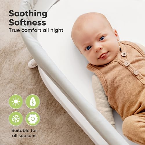 Image of 2-pk Waterproof Bassinet Sheets Girls, Boys, Cotton - 33x17 Universal Bassinet Mattress Pad Protector Cover, Compatible with Graco,Baby Delight,Chicco,Halo Bassinest Swivel Sleeper Fitted (Soft White)