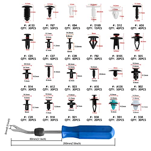 Car Retainer Clips 821Pcs Plastic Fasteners Kit 24 Most Popular Sizes Fender Rivet Clips Auto Push Pin Rivets Kit With 1 Fastener Remover For Gm Ford Toyota Honda Chrysler Honda #TOP3