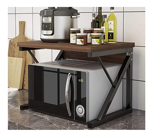 Estante para microondas de 2 niveles con marco de acero, solución de almacenamiento y especias para horno microondas, maximiza el espacio de la cocina y mejora la accesibilidad