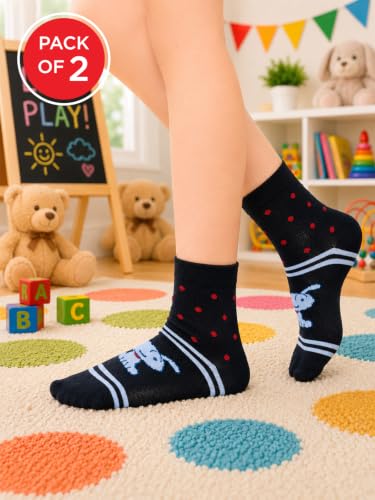 Image of Socks for Kids, Printed Cotton Socks for Boys, Soft Comfortable Breathable Socks, Durable Everyday Wear Socks, Casual Socks - Pack of 2