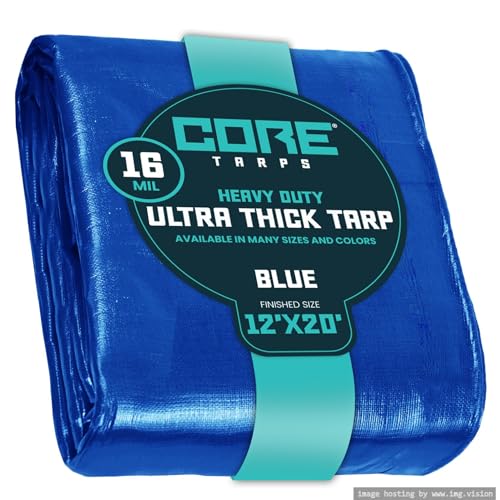 Core Tarps Extra Heavy Duty 16 Mil Tarp Cover, Waterproof, UV Resistant, Rip and Tear Proof, Poly Tarpaulin with Reinforced Edges for Roof, Patio, Pool, Boat (Blue 12′ X 20′)
