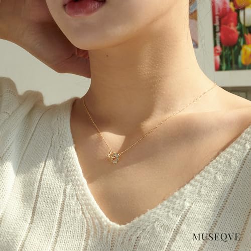Dainty Double Heart Necklace for Women Gilrs • 14K Gold Plated Mom and Daughter Necklaces • Linked Two Heart Pendant Non Tarnish Choker Jewelry [HN-DB]3