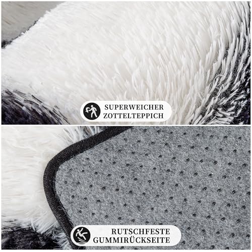 HUGEAR Kariert Flauschig Läufer Flur Teppich 60x180 Teppiche Schwarz Weiß Shaggy rutschfest Kinderzimmer Mädchen Junge Carpet Bettvorleger Schlafzimmer Hochflor Weich Langer Carpets