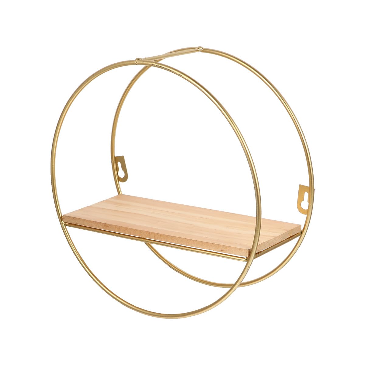 Nordic Style Floating Shelf Large Round Shape Wall Storage Rack Golden Iron Frame Geometric Floating Shelves for Living Room Dining Room Wall Décor
