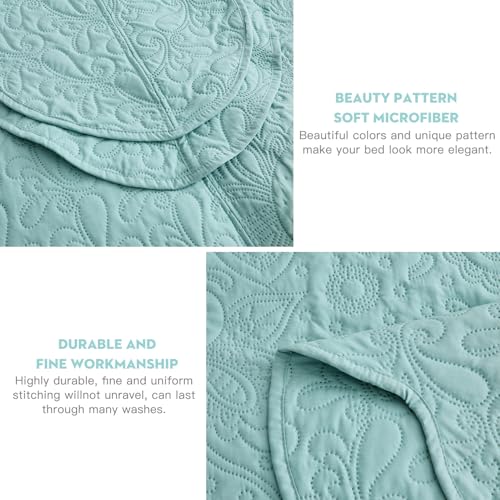 Image of Oversized King Bedspread, Embossed Paisley Quilt Set King /Cal King, Lightweight Reversible Coverlet, Scalloped Edge - Fresh Classic Look, 5 Piece, Seaglass