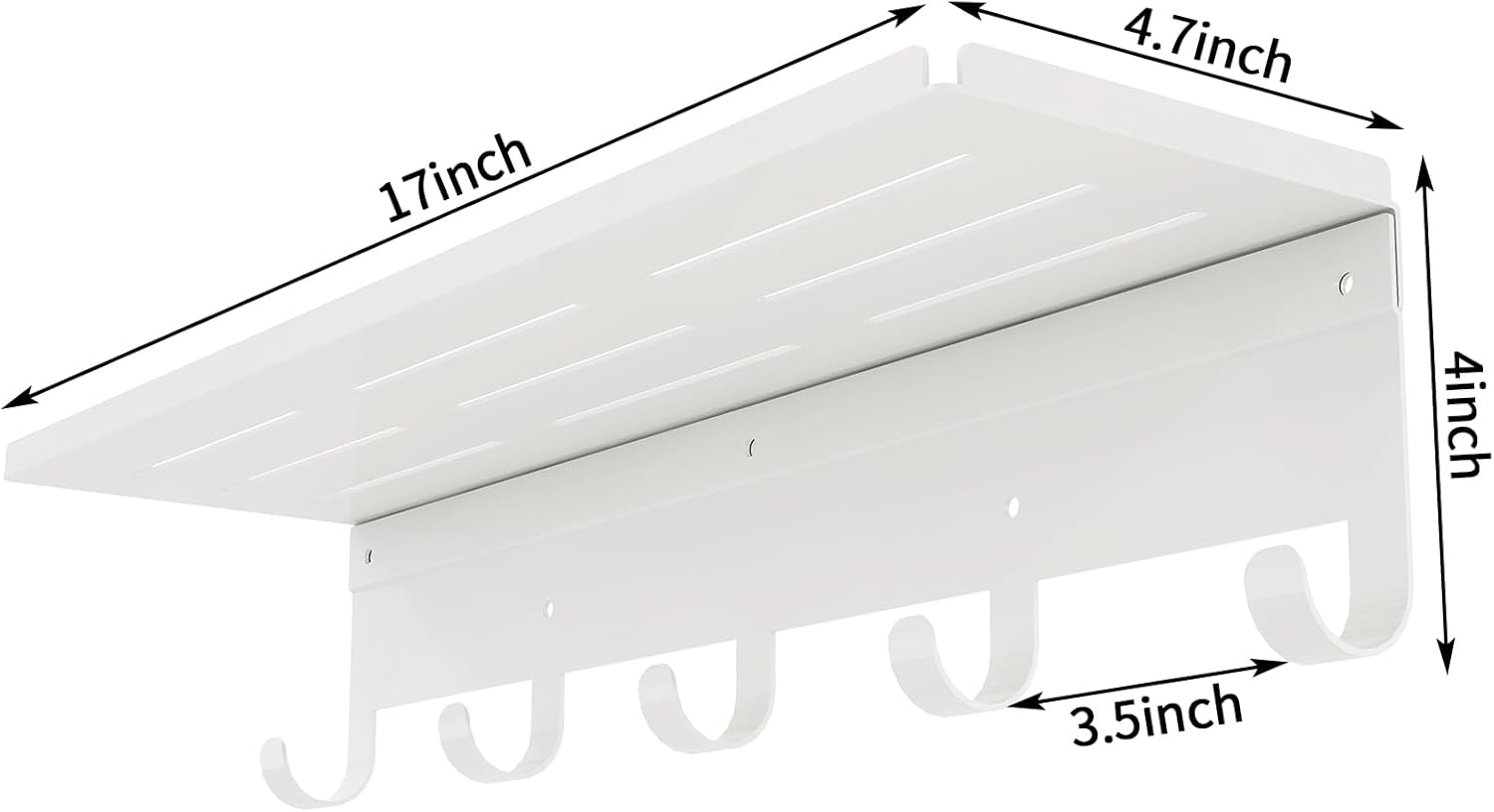 Bethom Shelf with Hooks, 17 Inch Coat Rack Wall Mount with 5 Hooks with Shelf, Metal Entryway Coat Hangers Storage Clothes, Bags, Purse, Keys for Living Room, Bedroom, White