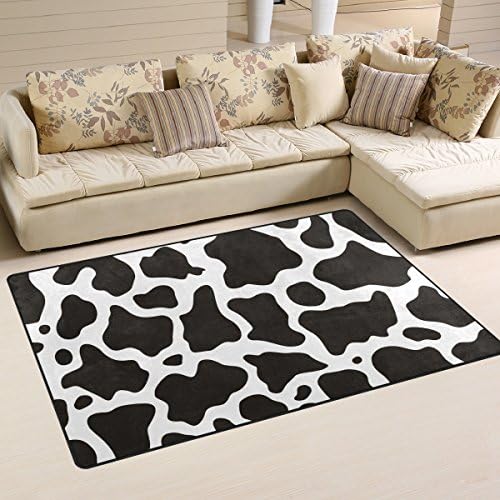 WellLee Door Mat,Black White Cow Skin Print Floor Mat Non-Slip Doormat for Living Dining Dorm Room Bedroom Decor 60x39 Inch