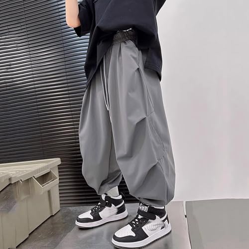 Boys Baggy Cargo Pants Casual Loose Fit Parachute Pant Fashion Harem Joggers Sweatpants with Pockets 6-7 Years 17 Grey2