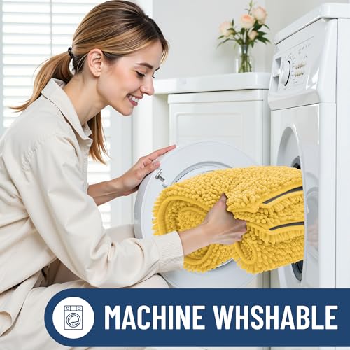 Smiry Luxury Chenille Toilet Rugs U-Shaped 20x20, Soft Absorbent Non-Slip Contour Bathroom Rugs for Toilet, Machine Washable Contoured Bath Mats, Yellow