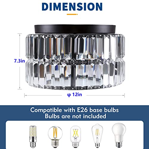 Galtlap Farmhouse Crystal Semi Flush Mount Ceiling Light Modern Black Close To Ceiling Lighting Fixtures, 3 Lights Drum Chandelier For Kitchen Dining Room Bedroom Entry Way #TOP2