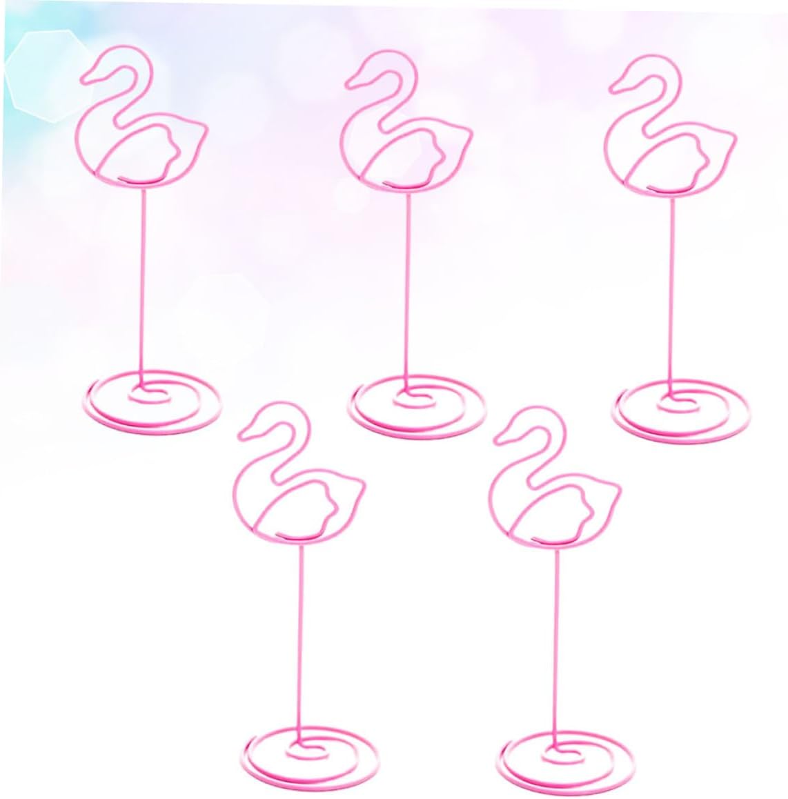 Holibanna Spiral Base Flamingo Photo Clips 5 Pcs Metal Table Decor for Wedding Desktop Name Holder Menu Clips