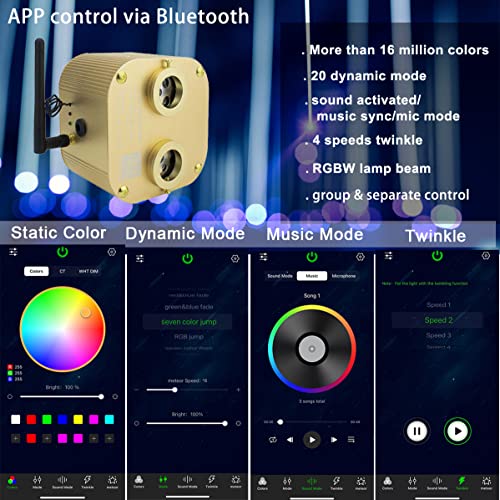 Image of AZIMOM Bluetooth 20w Upgraded Fiber Optic Lights Twinkle Star Ceiling Lighting Kits 700pcs*0.03in*9.8ft Fiber Strands Dual Port RGBW Sound Remote Control Light Source Home Indoor Car Ceiling Decor