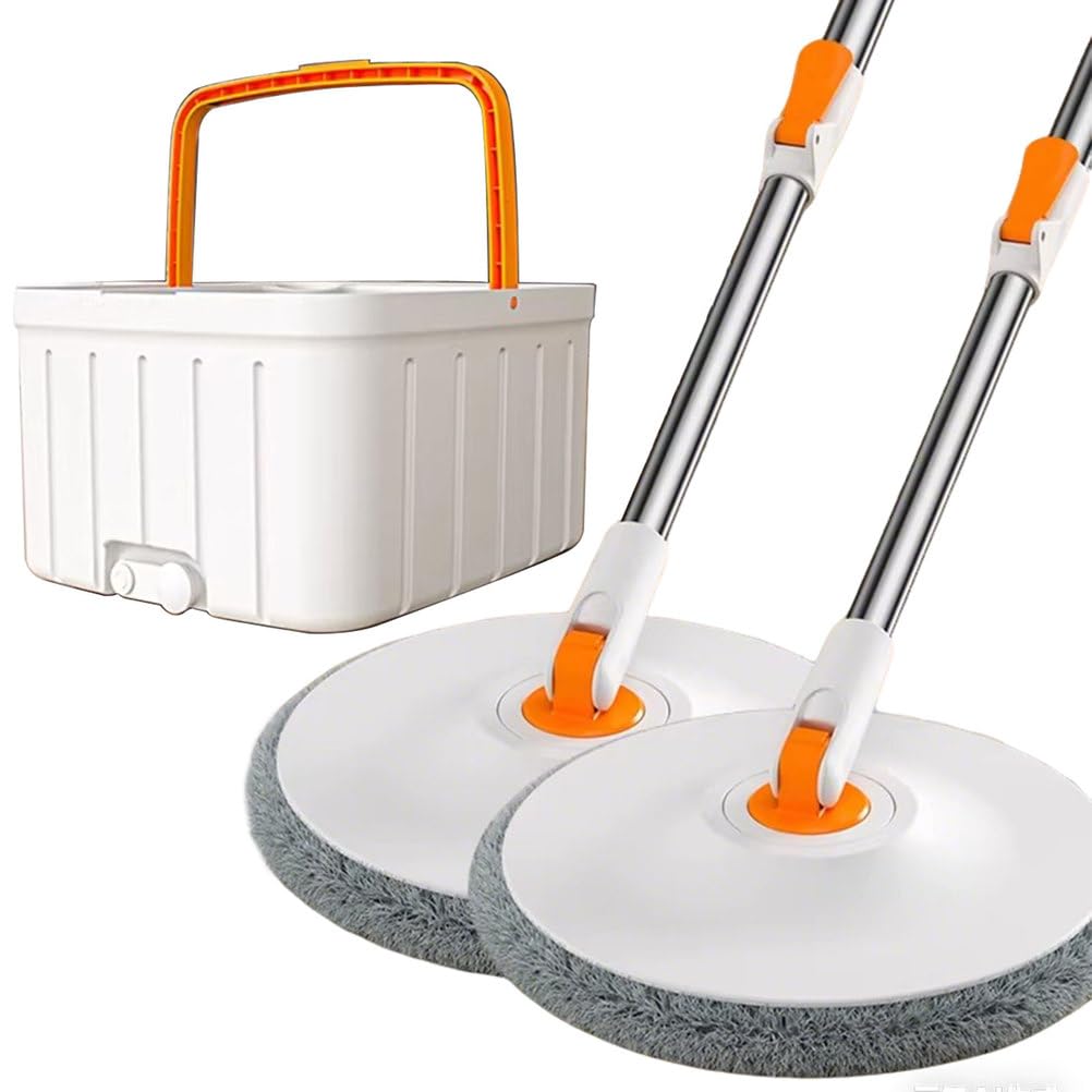 Fregona giratoria y Cubos con Juegos de escurridor, diseño de Doble Compartimento, 6 recambios de mopas de Microfibra y 2 Postes Ajustables, Kit Completo de Limpieza de Suelos