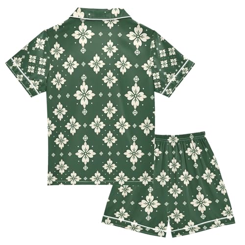 senya St. Patrick's Clover Green 11 Satin Summer Pajama Sets Silk Short Sleeve Button Down Sleepwear2