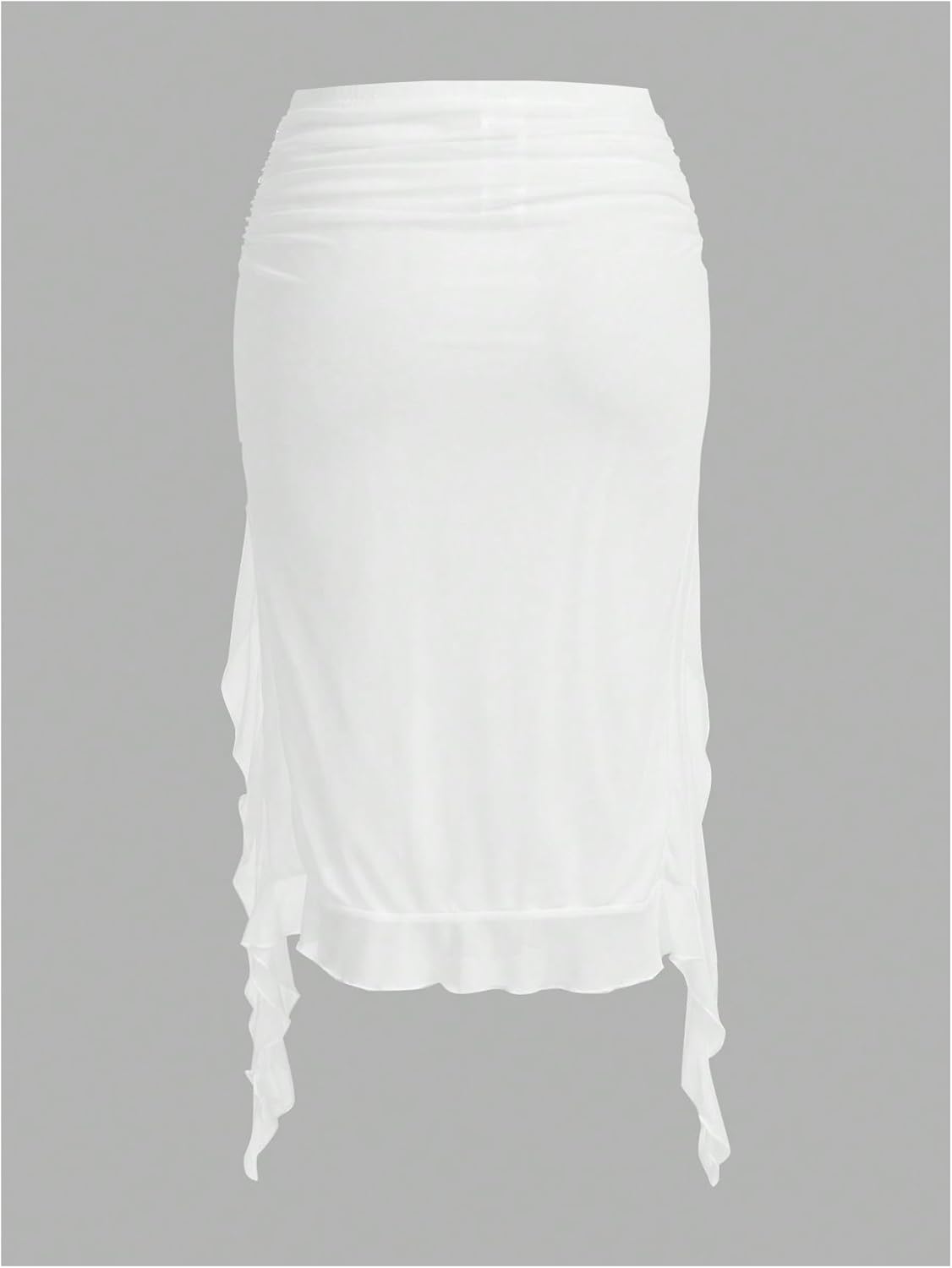 WDIRARA Women's Ruched High Slit Mesh Skirts Asymmetrical Ruffle Skirts
