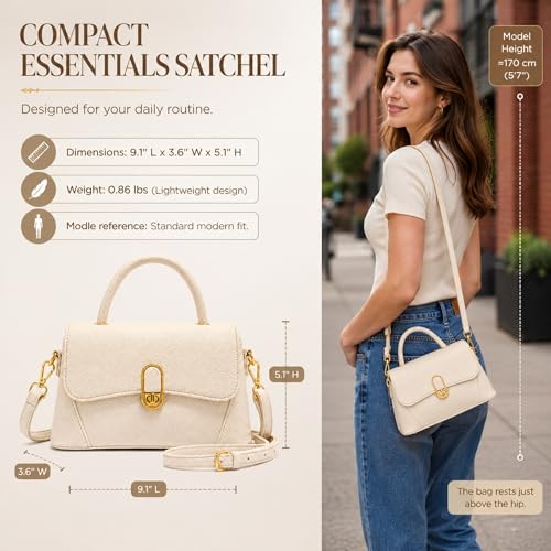Image of Crossbody Bag for Women Shoulder Handbag PU Leather Satchel Purse with Top Handle Gold Turn Lock Adjustable Strap