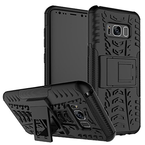 TeKKno® Slim Armour Tyre Tread Stylish Defender Heavy Duty Shockproof Case Cover with Back Stand for Samsung Galaxy S8 (Black)