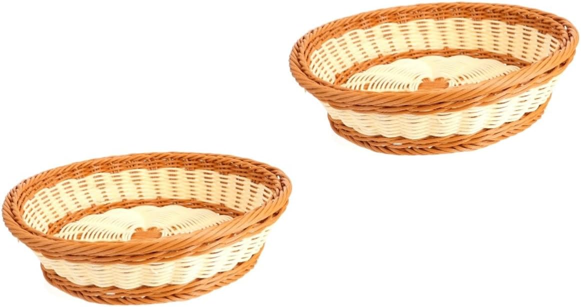 PRETYZOOM 2pcs Woven Plastic Fruit and Vegetable Storage Basket for Kitchen Countertop Chic Organizer for Snacks and Produce Multi-color Design