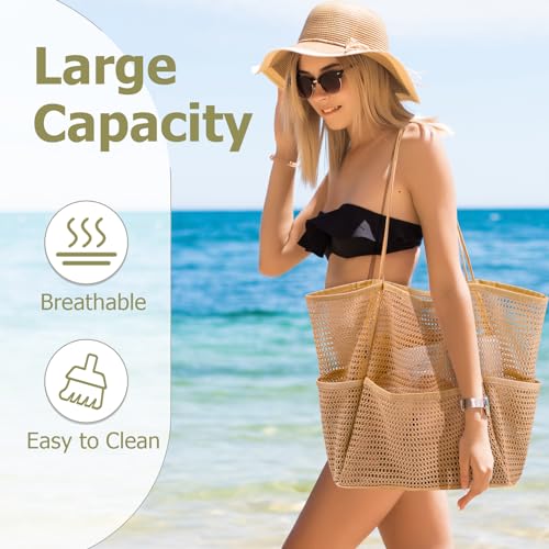 Image of Iioscre Mesh Beach Tote Bags for Womens,Large Causal Beach Hobo Bags for Beach Swimming Pools Beach Essentials