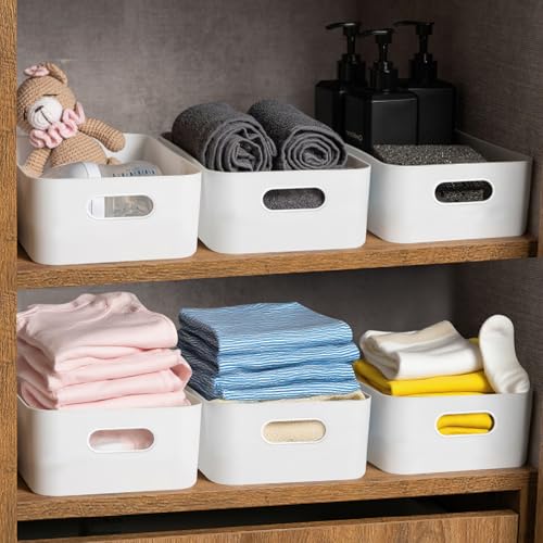 Woobroo 10 Pack Storage Boxes, White Storage Baskets, Stackable, 25X16X10 CM Storage Boxes for Kitchen, Cabinets, Office, Bathroom - Image 6