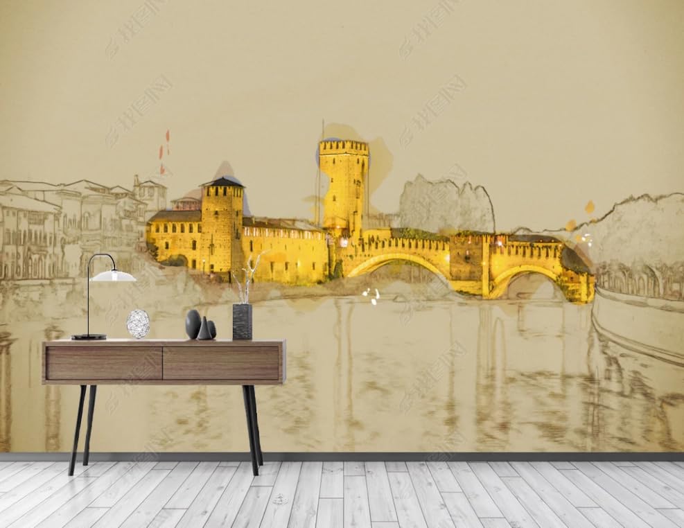 Papier peint intissé architecture château poster mural géant salon 150x105 cm